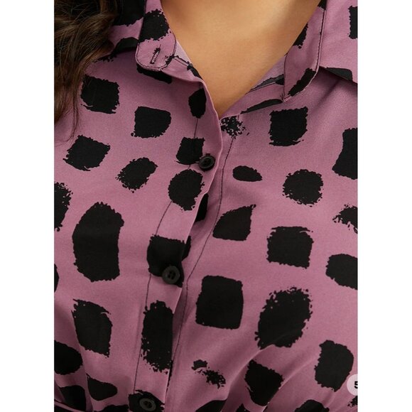 BloomChic Shirt Collar Brush Print Belted Dress Sz 18/20 (2XL) Mauve Pink & Blac - Picture 15 of 15